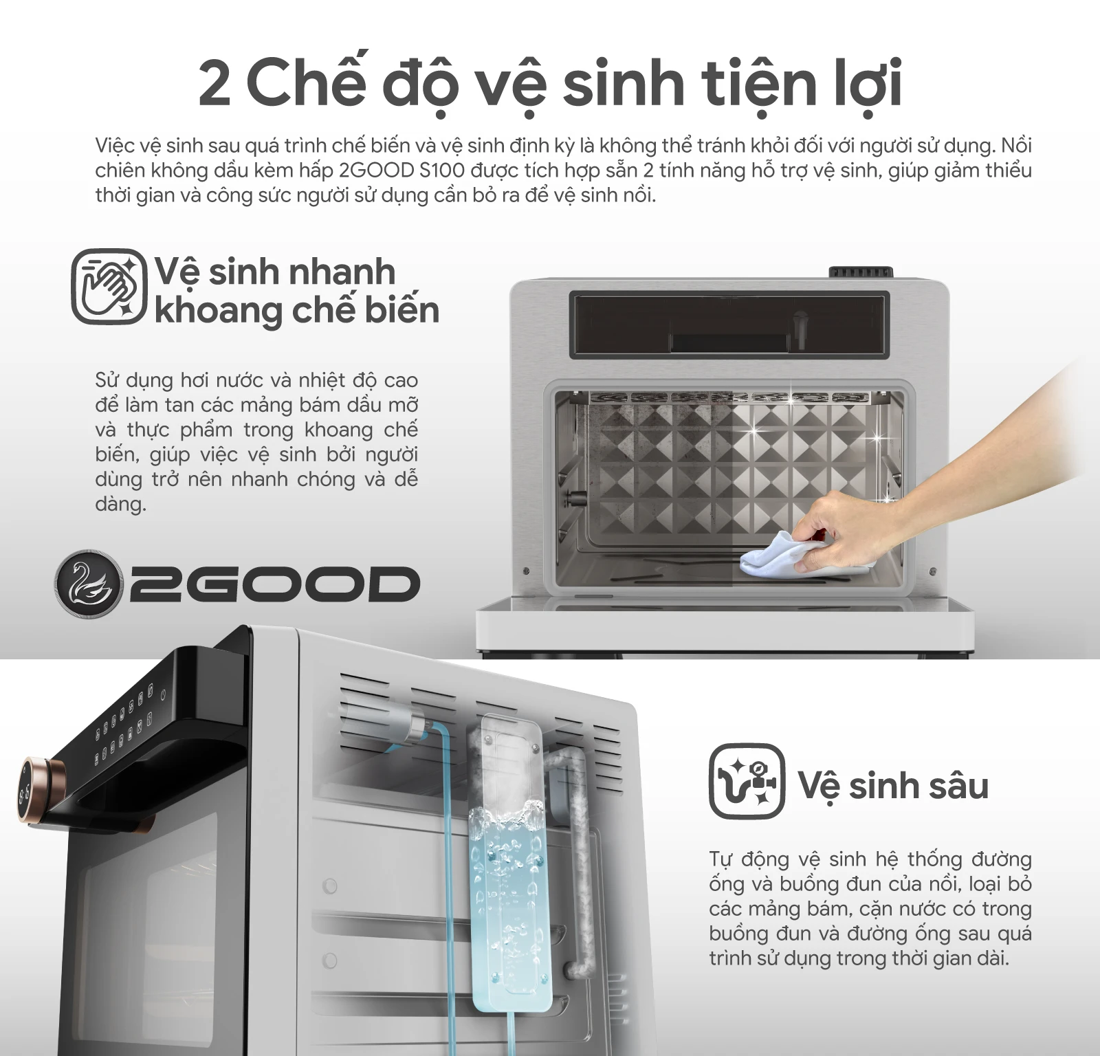 Nồi Chiên Hơi Nước 2Good Vortex - S100 - Ưu Đãi Combo Bản Cải Tiến Mới 2026 ( Đặt Online FREE SHIPPING Toàn Quốc )